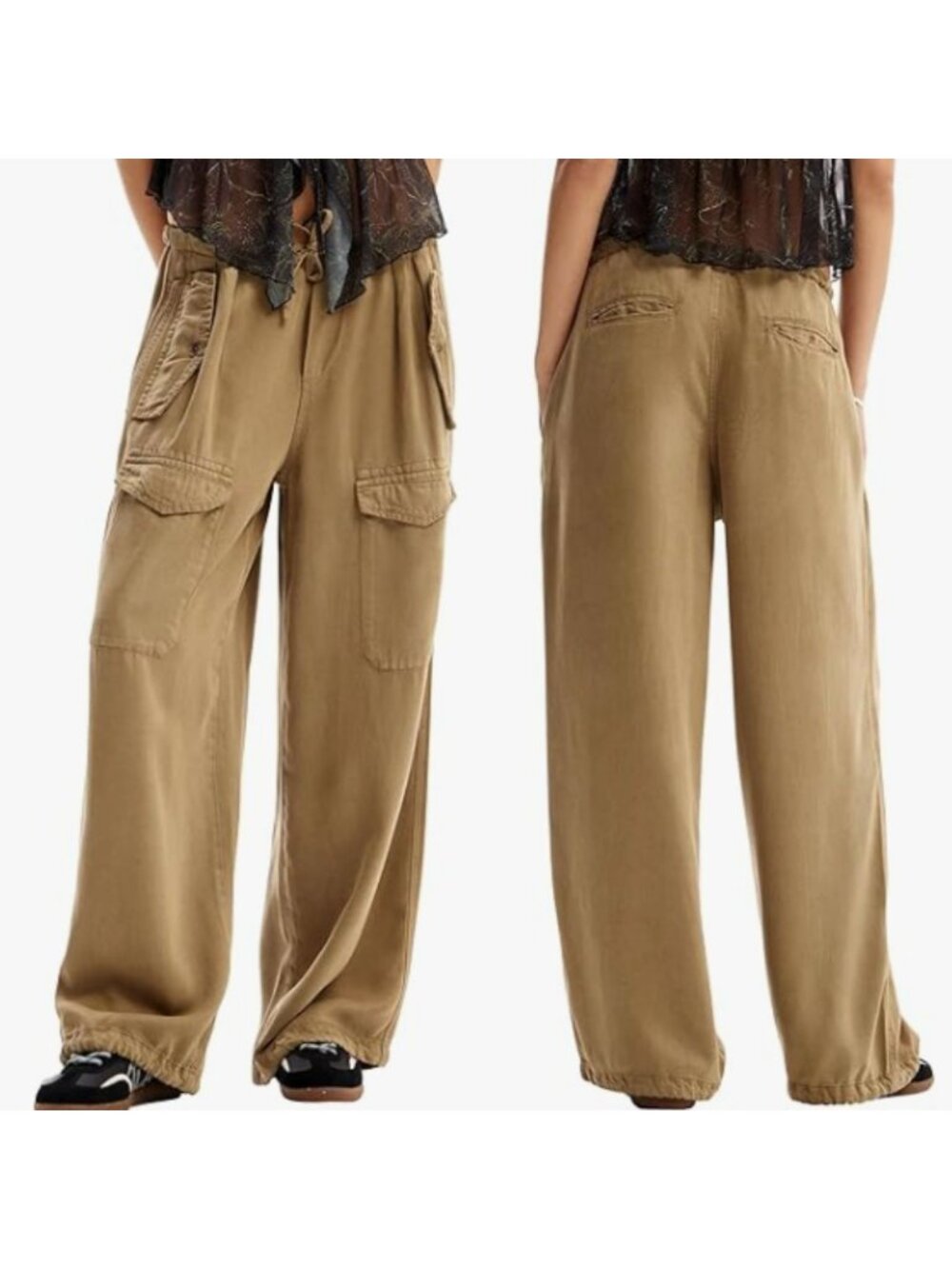 Desigual Wideleg Cargo Pant M Dark Green Grunge Skater Baggy Utility‎ Streetwear